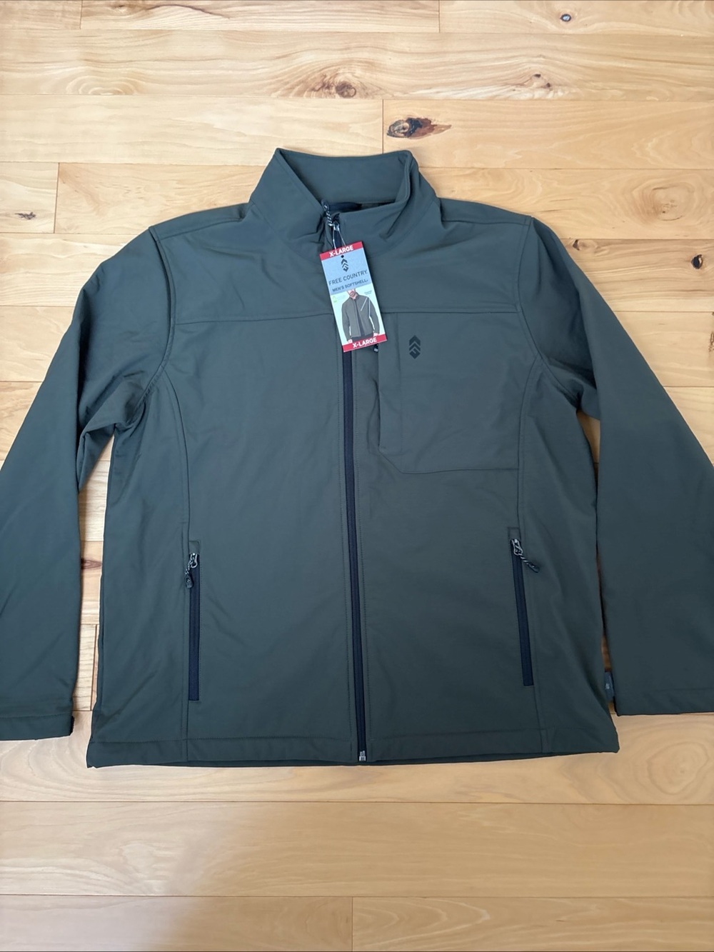 NWT Men's Free Country Olive Softshell Zip Jacket Water and Wind Resistant Sz XL